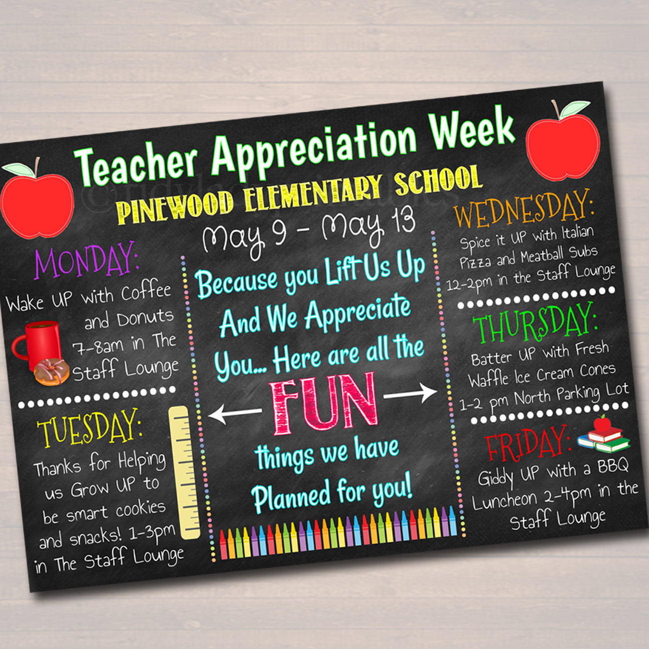 Teacher Appreciation Week Itinerary Poster - Templett Shop