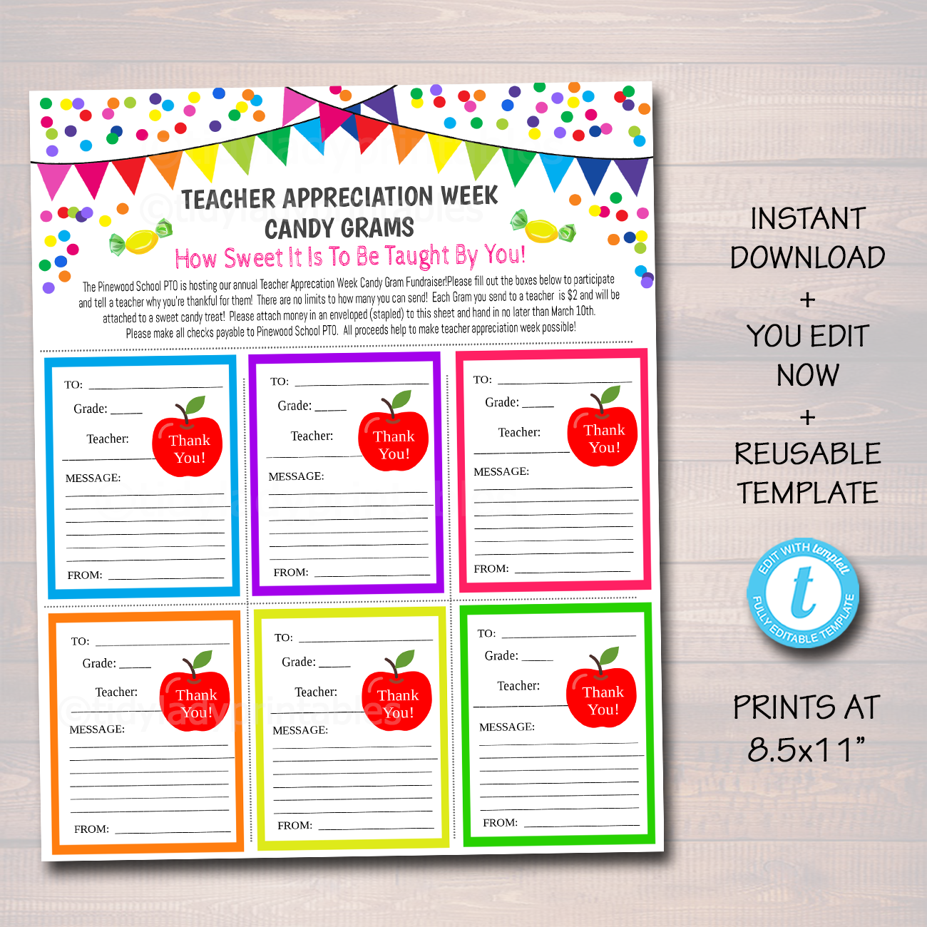 Teacher Appreciation Week Candy Gram Flyer - Templett Shop