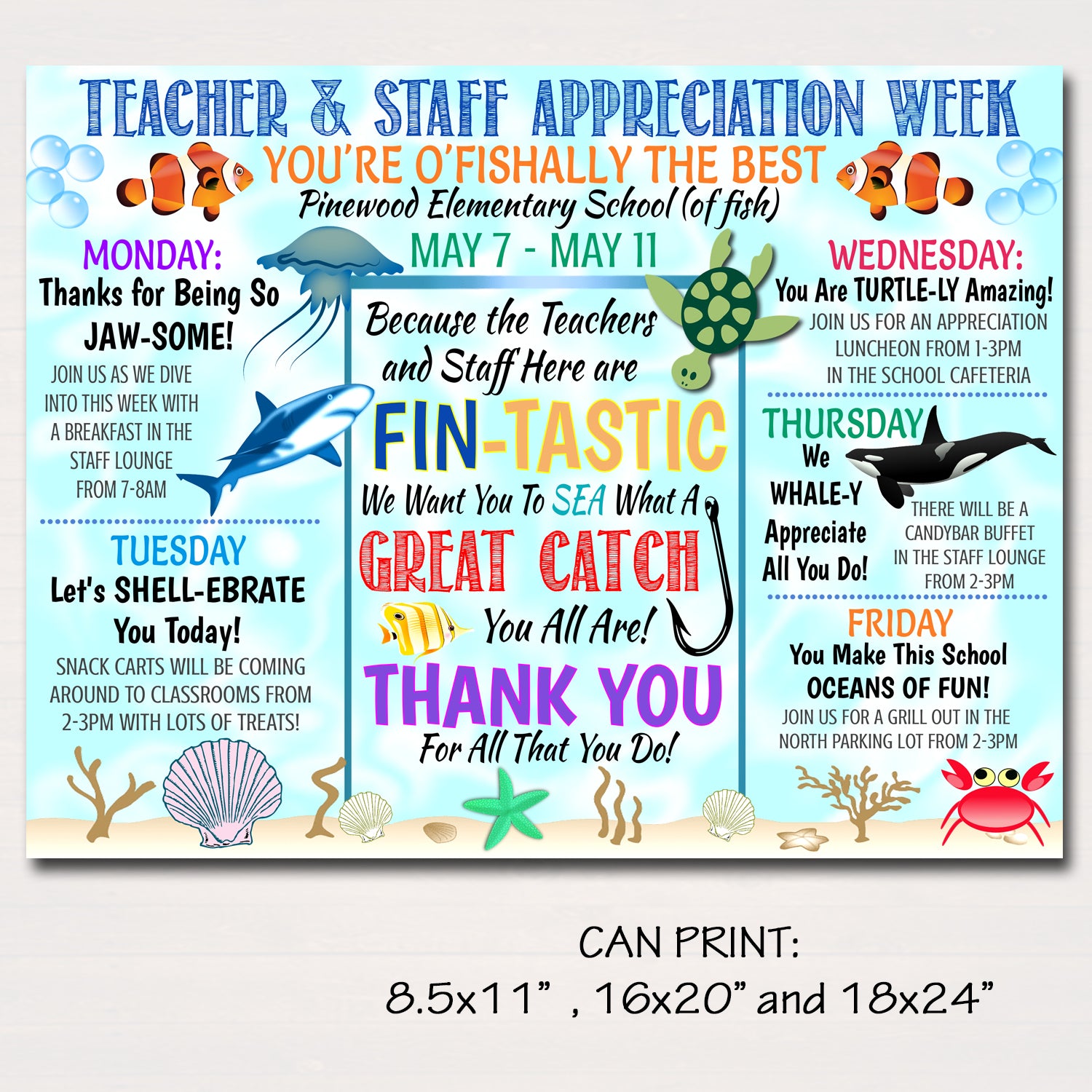 Under the Sea Themed Teacher Appreciation Week Itinerary Poster ...
