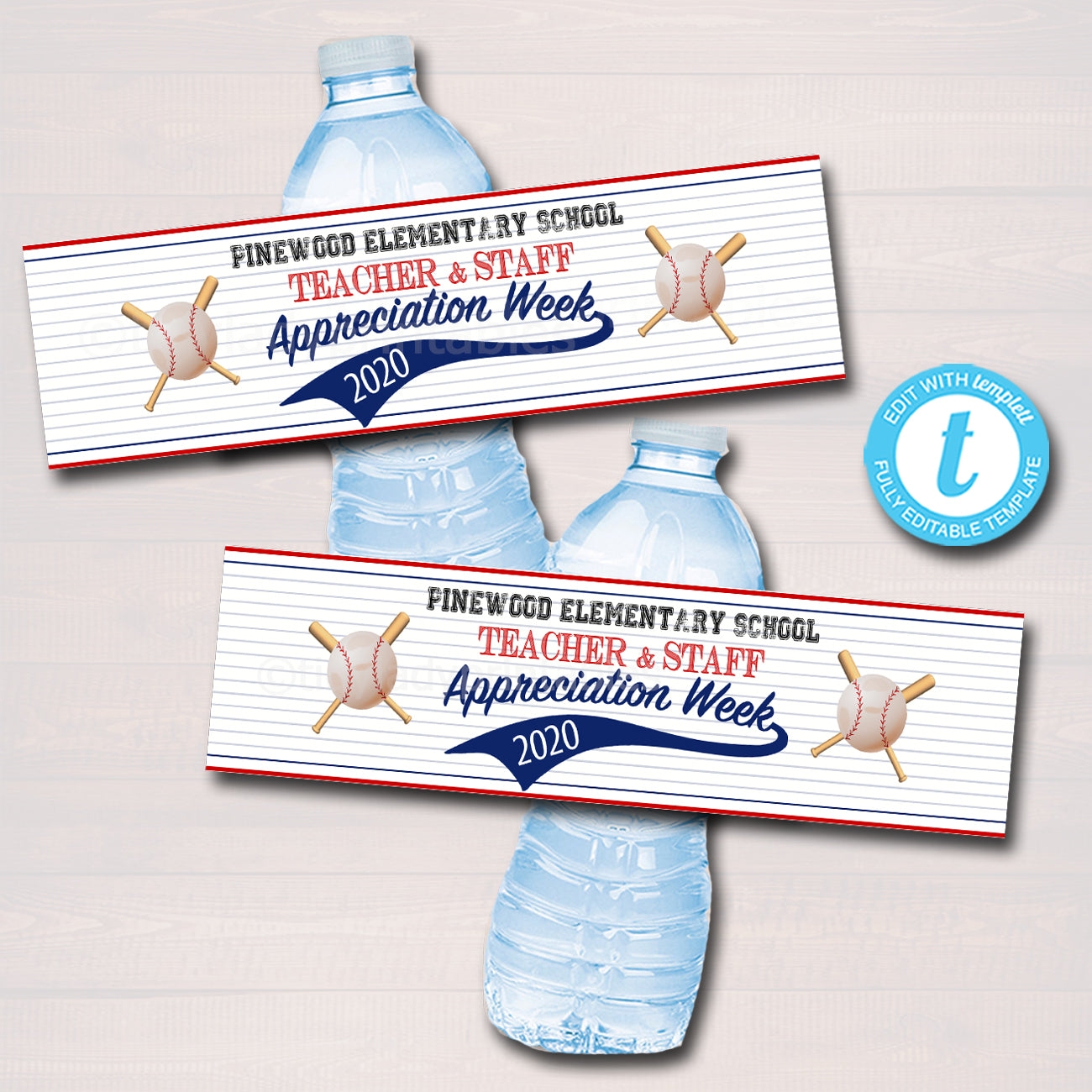 Baseball Theme Teacher Appreciation Water Bottle Labels - Templett Shop