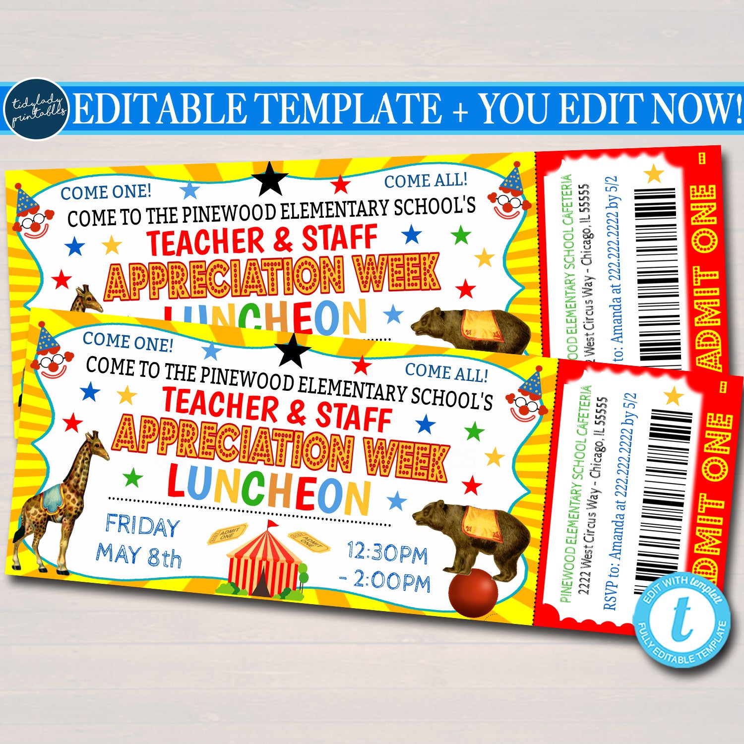 Circus Theme Teacher Appreciation Party Luncheon Invitation - Templett Shop