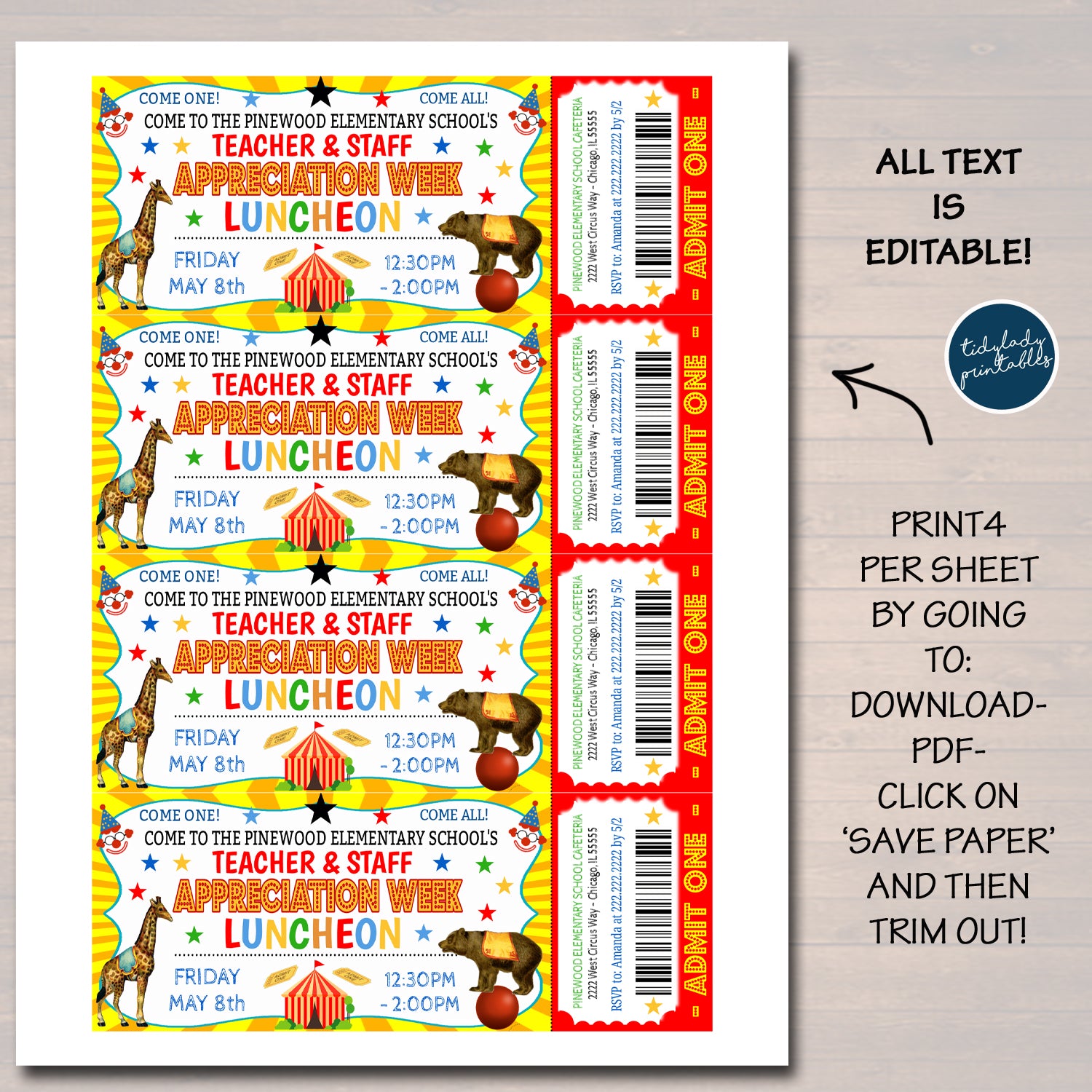 Circus Theme Teacher Appreciation Party Luncheon Invitation - Templett Shop