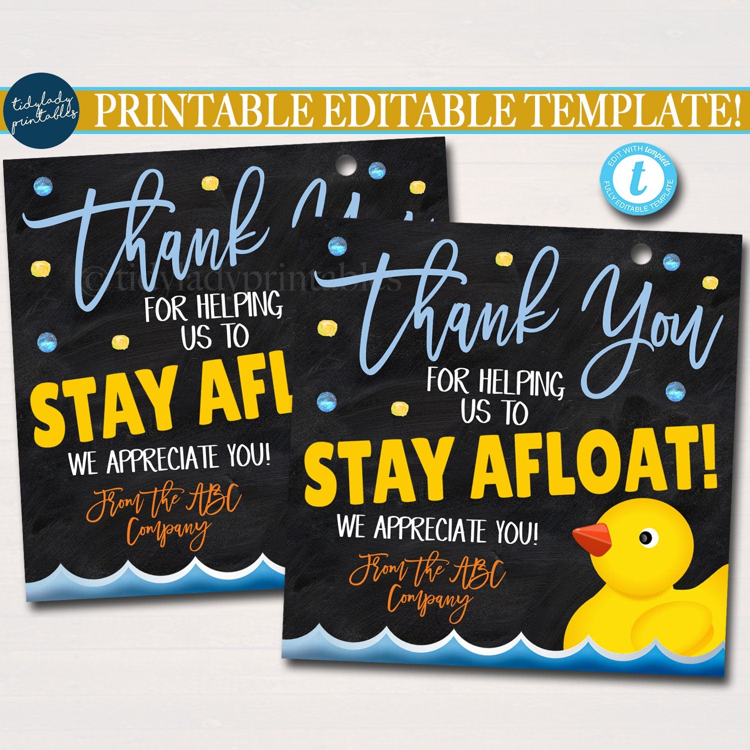 Rubber Duck Thank You Gift Tags - Templett Shop