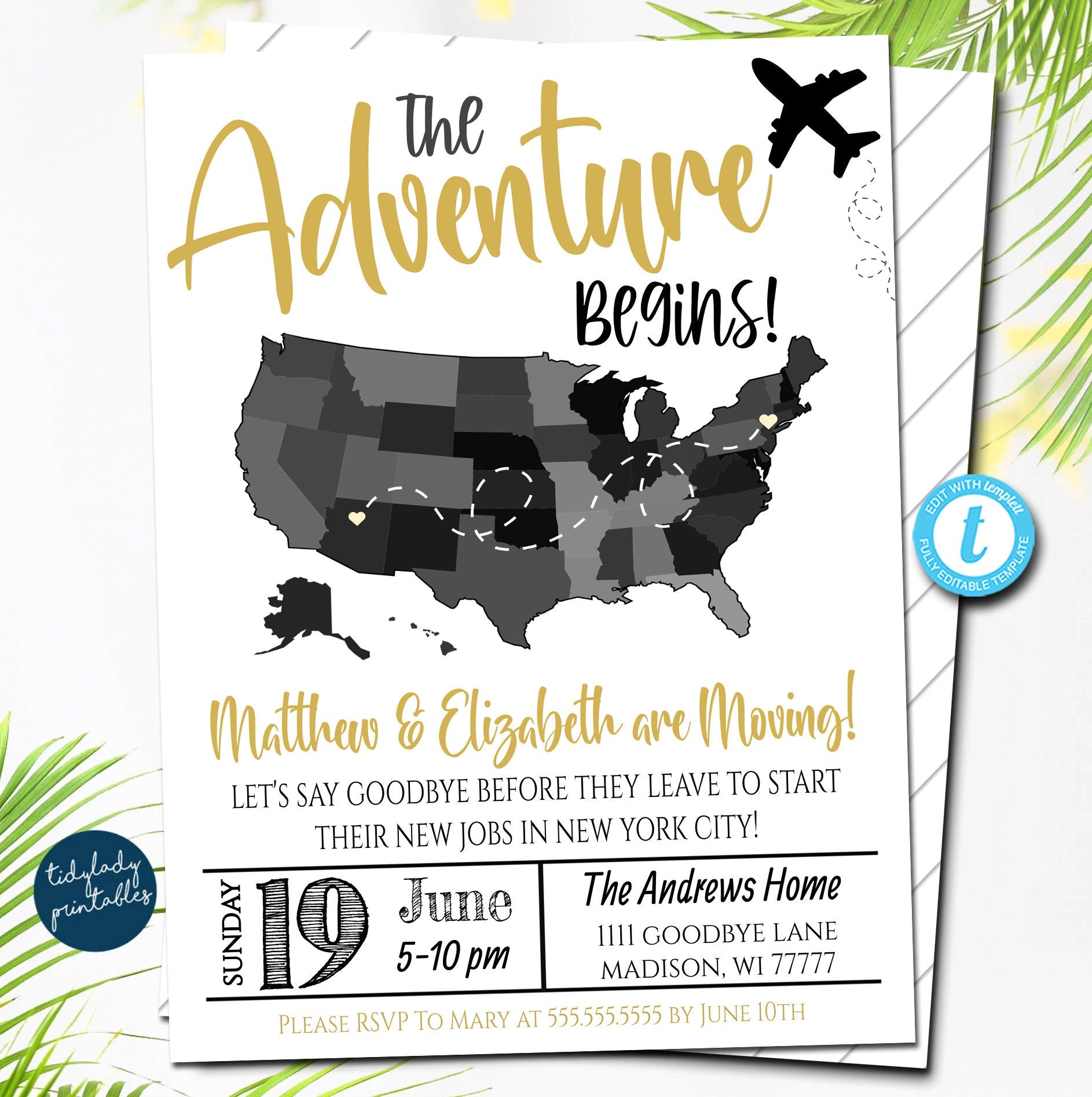 Map Party Invite Map Invitation Template, DIY Editable Going Away Party Invite ...