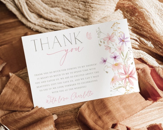 Wildflower Thank You Card Template, Printable Thank You Card Instant ...
