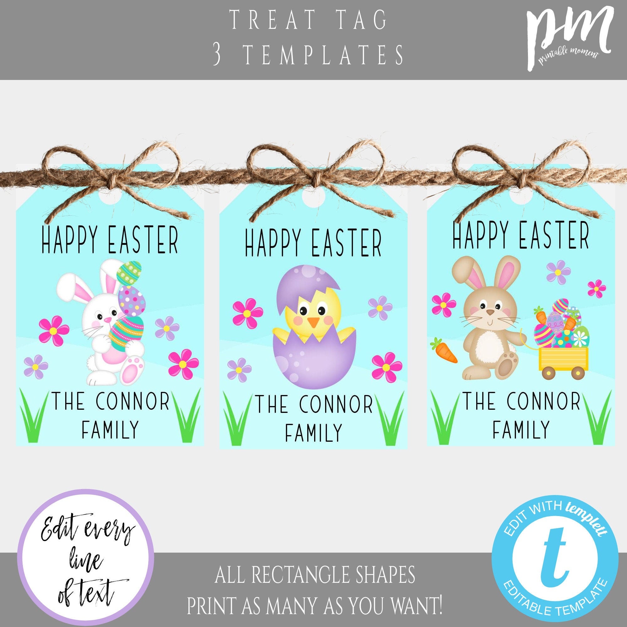 Easter Note Tag Happy Easter Favor Tag Template, Easter Bunny Tag Personalized ...