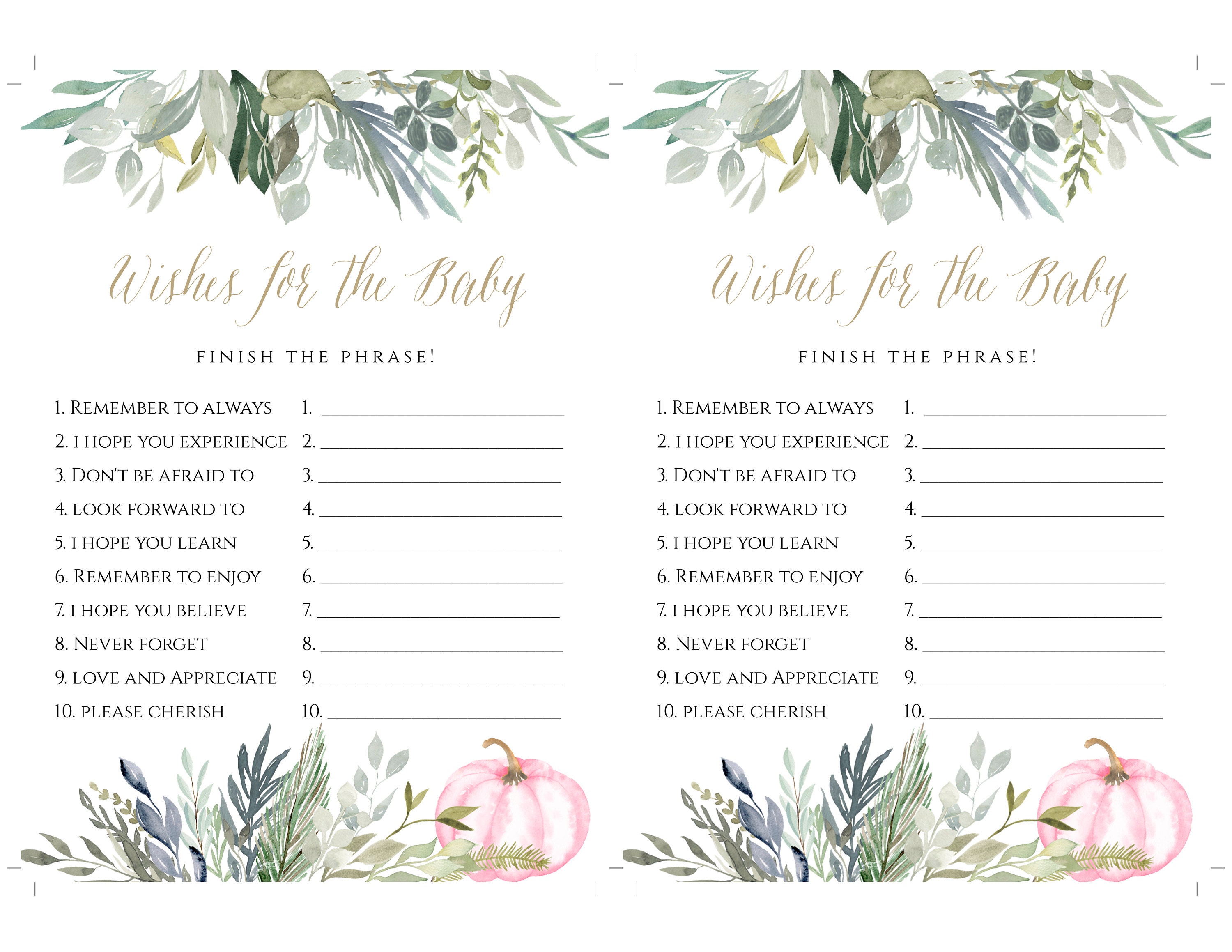 Girl Baby Shower Keepsake Template Set, Wishes for Baby, Predictions for  Baby, Advice for Mom, Pumpkin Baby Shower Printable, Editable, PPS -  Templett Shop, image size:3000x2318