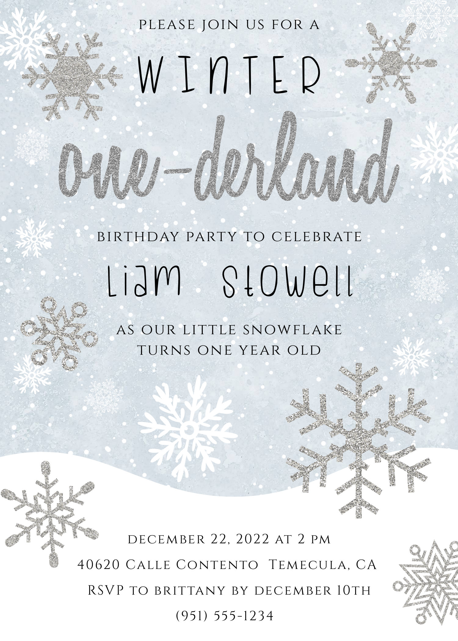 Winter Onederland First Birthday Invitation Template, Editable