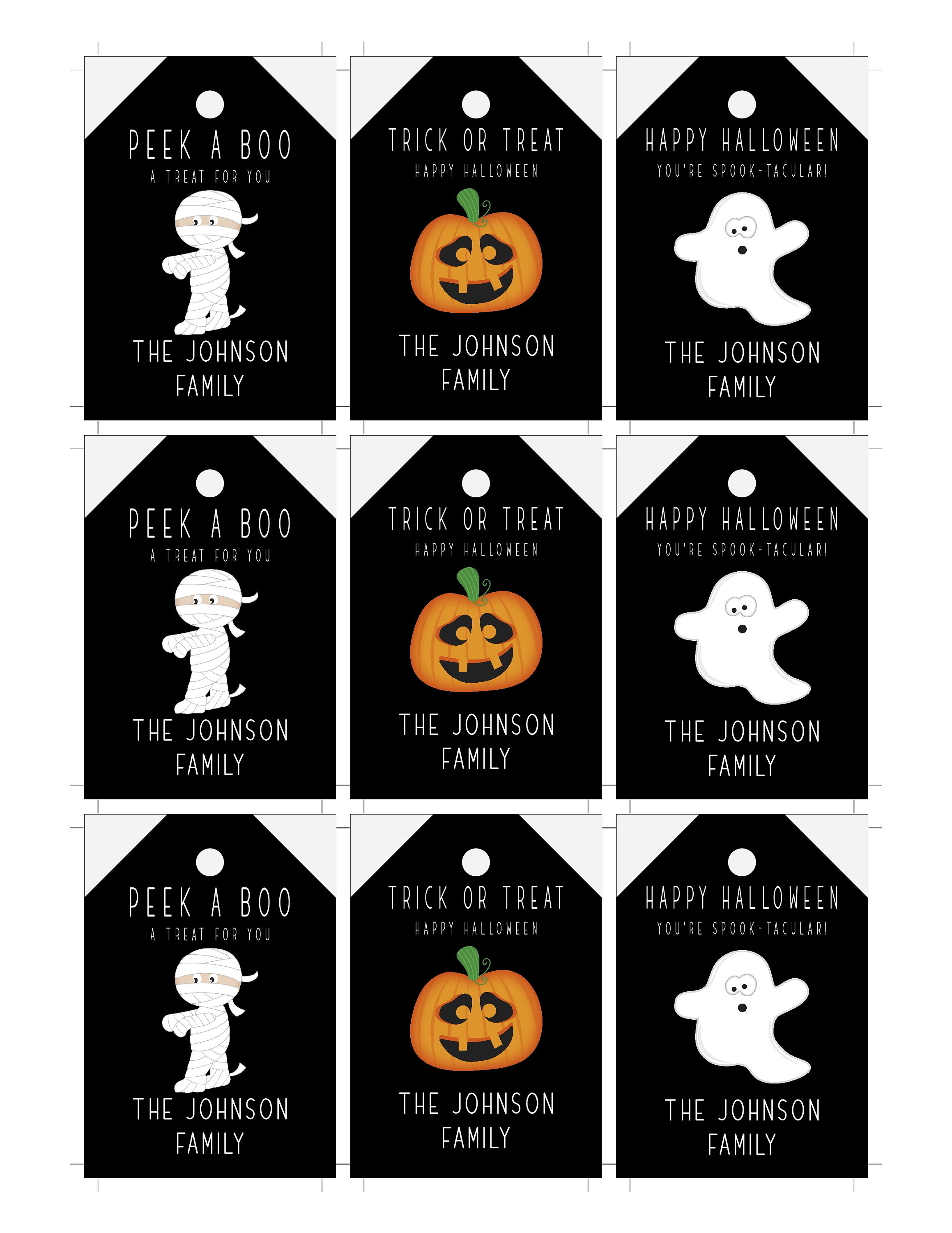 Halloween Gift Tag Template Set, Printable Trunk or Treat Tag ...