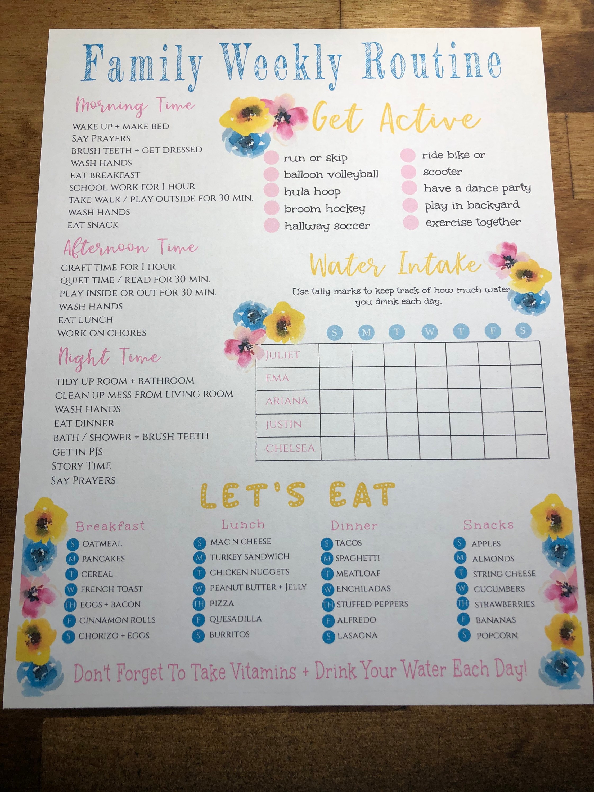 Family Weekly Routine Template Spring Theme, Editable Weekly Planner ...