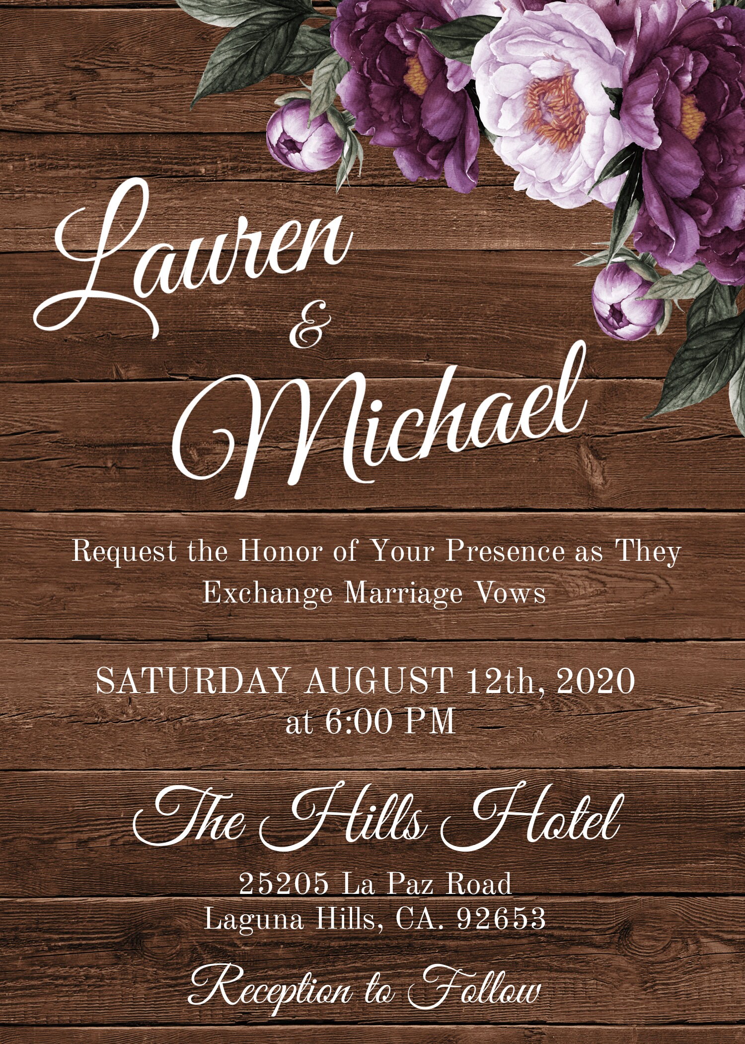 Rustic Wedding Invitation Template Suite, Editable Purple Floral Country  Wedding Invite Set Printable Invitation Kit Try Before You Buy WBRP -  Templett Shop, image size:1500x2100