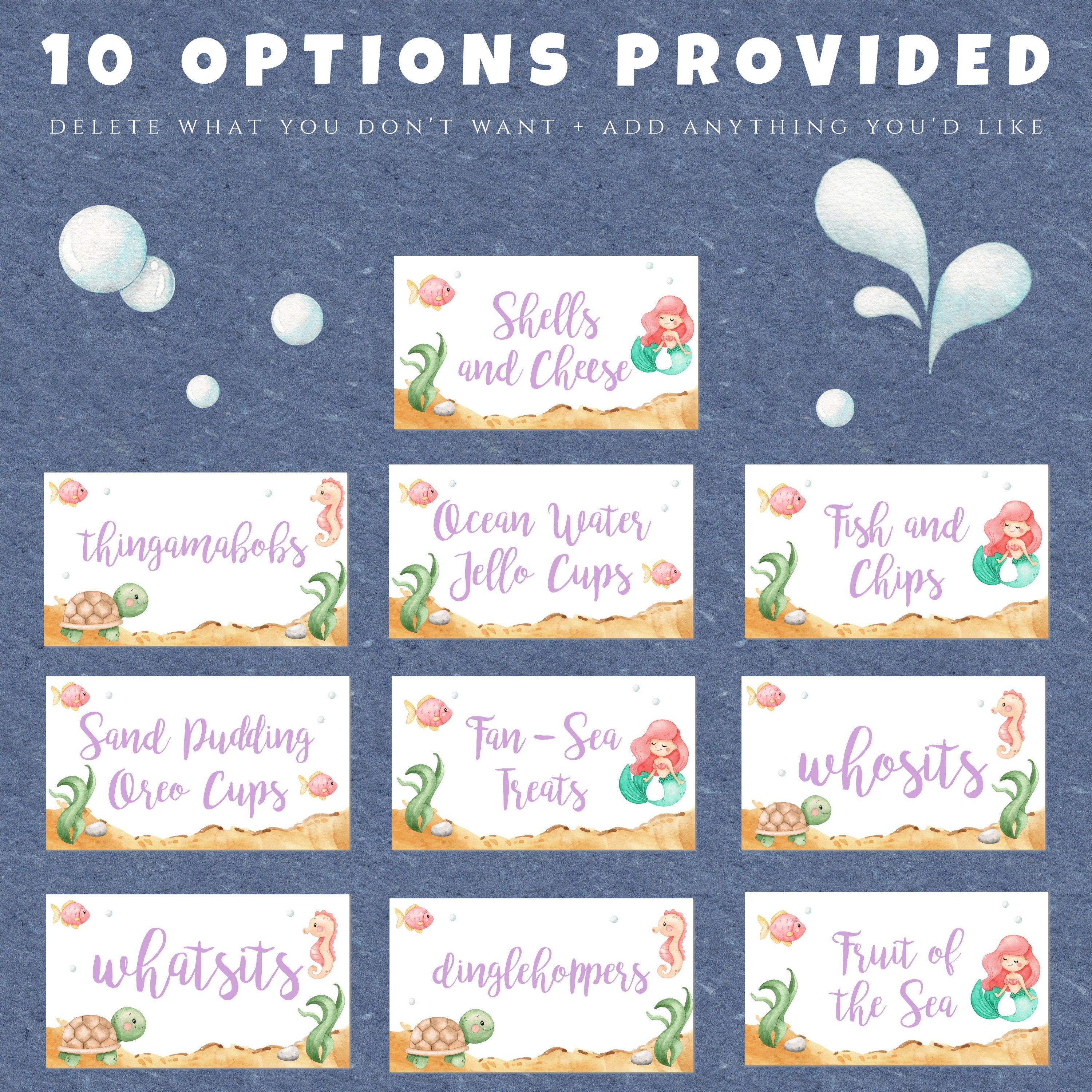 Mermaid Birthday Party Food Label Card Template, Under the Sea Party ...
