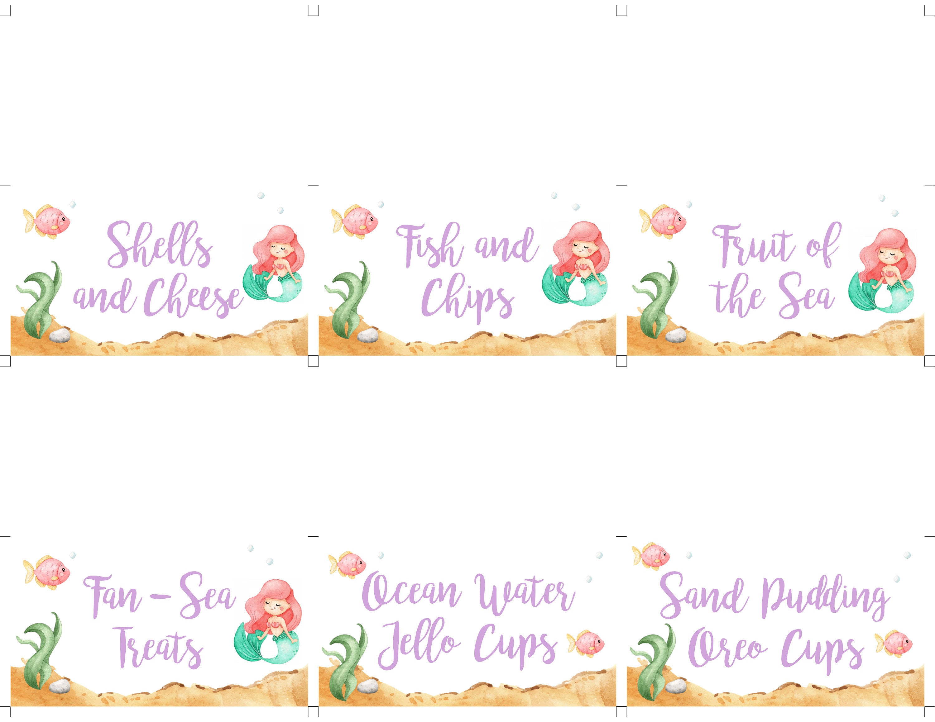 Mermaid Birthday Party Food Label Card Template, Under the Sea Party ...