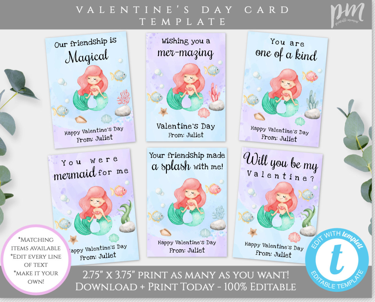 Mermaid Valentines Day Card Template, Mermaid Valentines Cards for Kids ...
