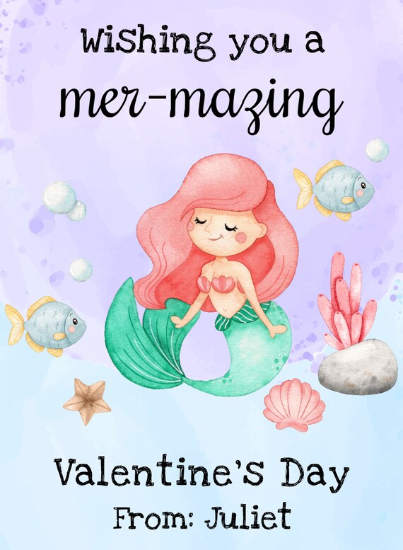 Mermaid Valentines Day Card Template, Mermaid Valentines Cards for Kids ...