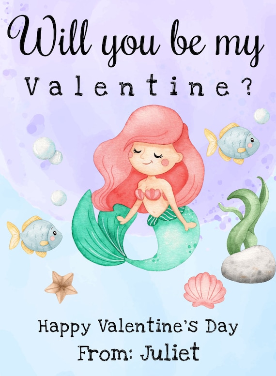 Mermaid Valentines Day Card Template, Mermaid Valentines Cards for Kids ...