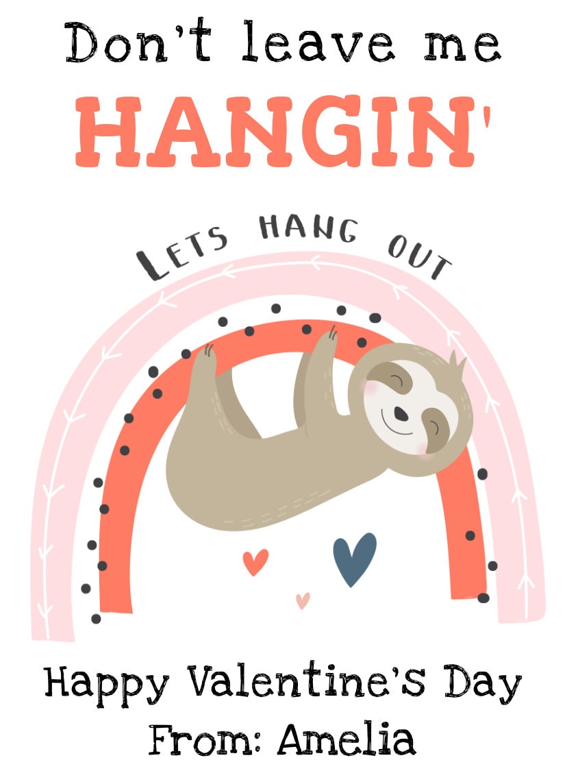 Sloth Valentines Day Card Template, Rainbow Valentines Cards for Kids ...