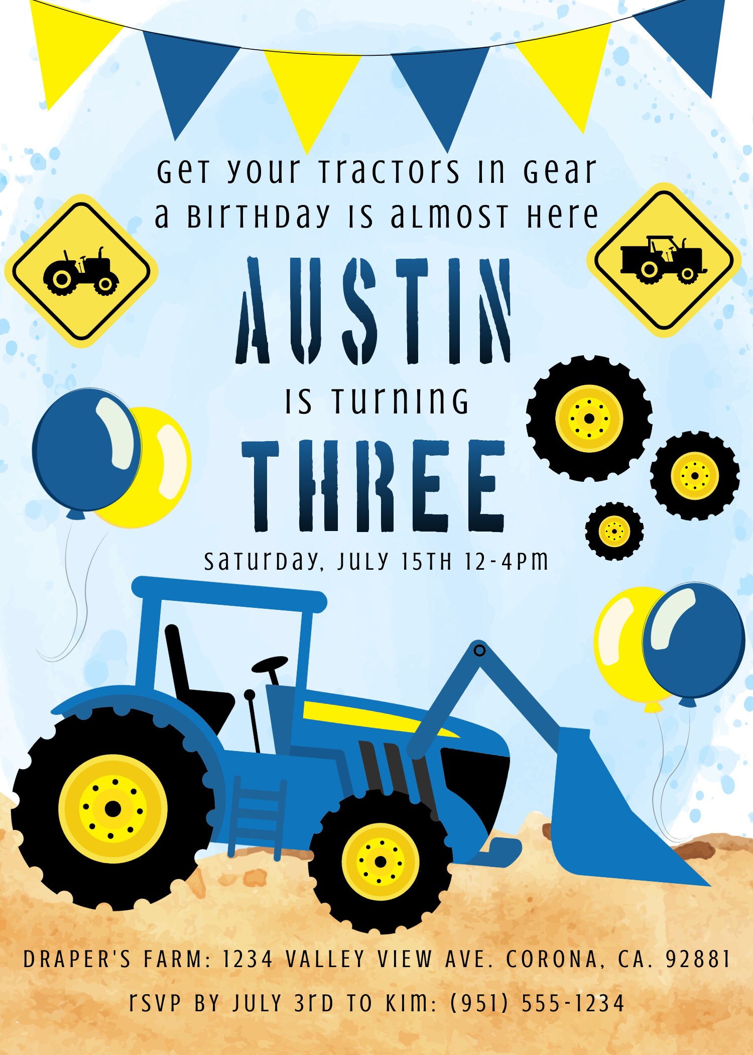 Tractor Birthday Invitation Template, Deere Birthday, Farm Party Invite ...