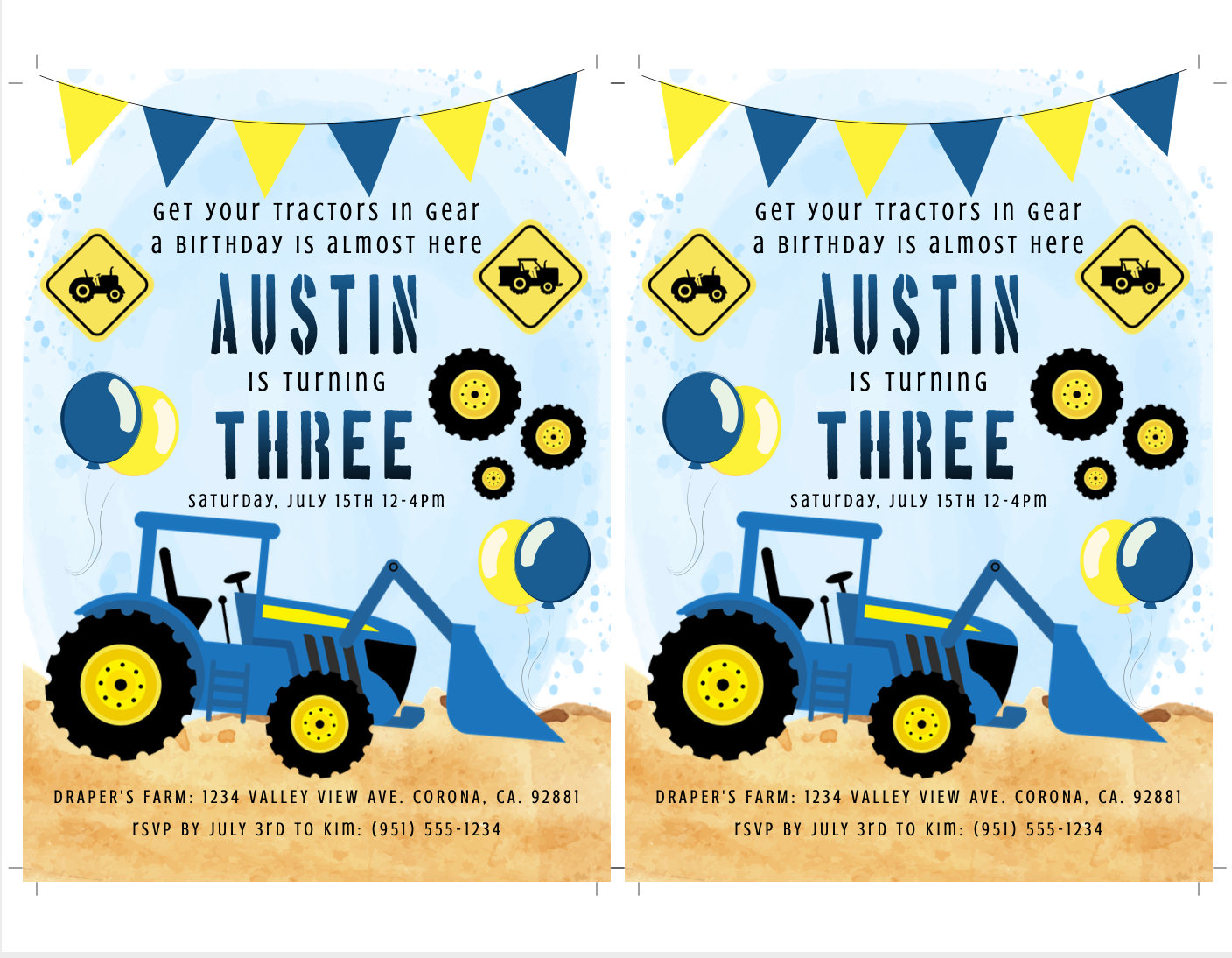 Tractor Birthday Invitation Template, Deere Birthday, Farm Party Invite ...