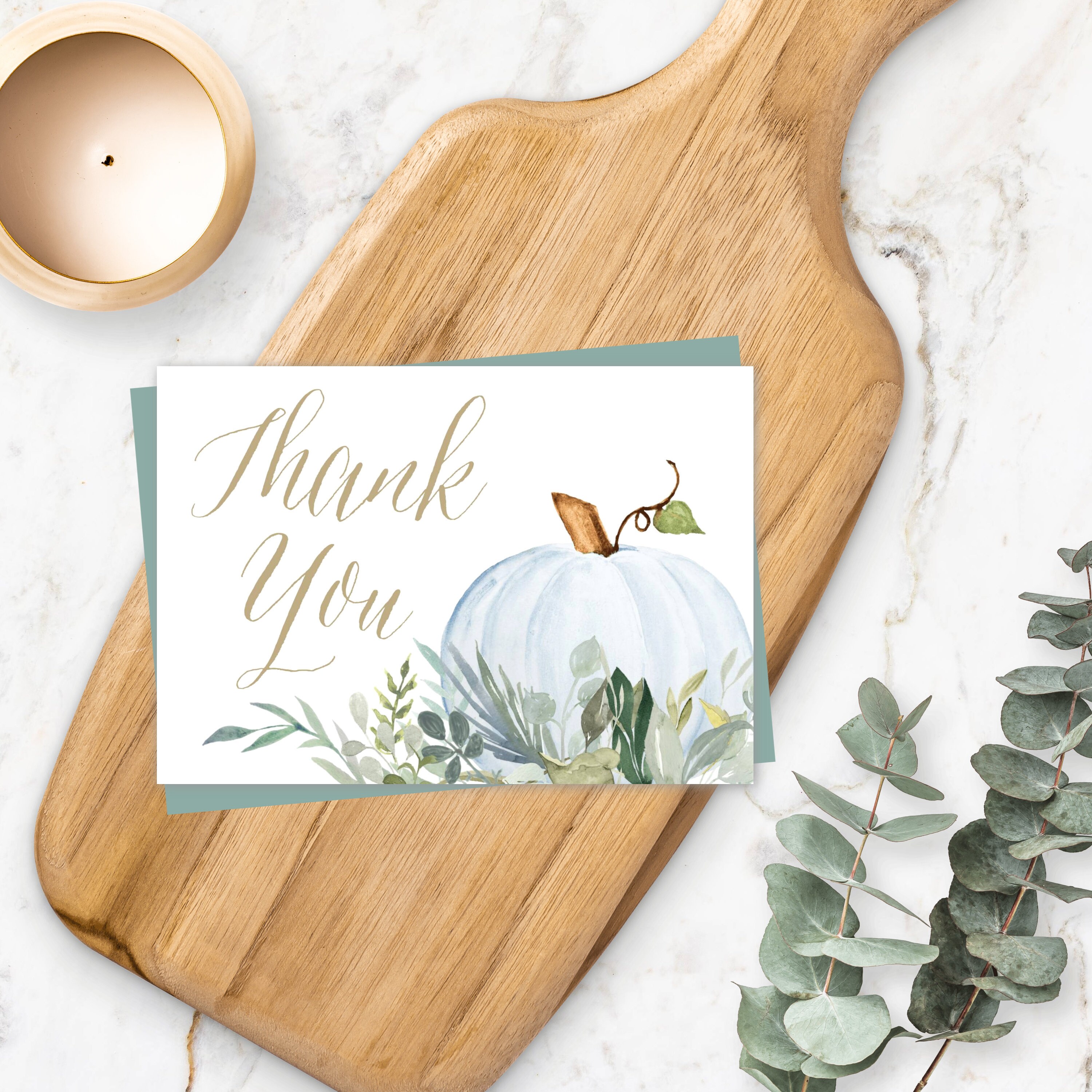 Blue Pumpkin Folding Thank You Card Template, Fall Baby Shower Thank ...