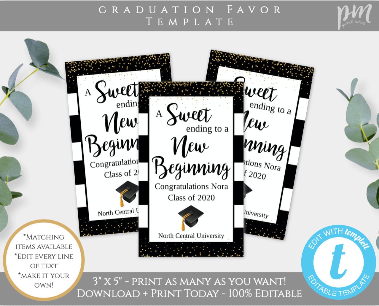 A Sweet Ending to a New Beginning Card Template, Graduation Party Card,  Class of 2021 Graduation Dessert Card, College Graduation Card, GP2 -  Templett Shop, image size:1278x1032