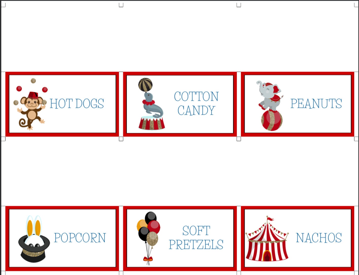 Circus Birthday Party Food Labels Template, Tent Fold Carnival Birthday ...