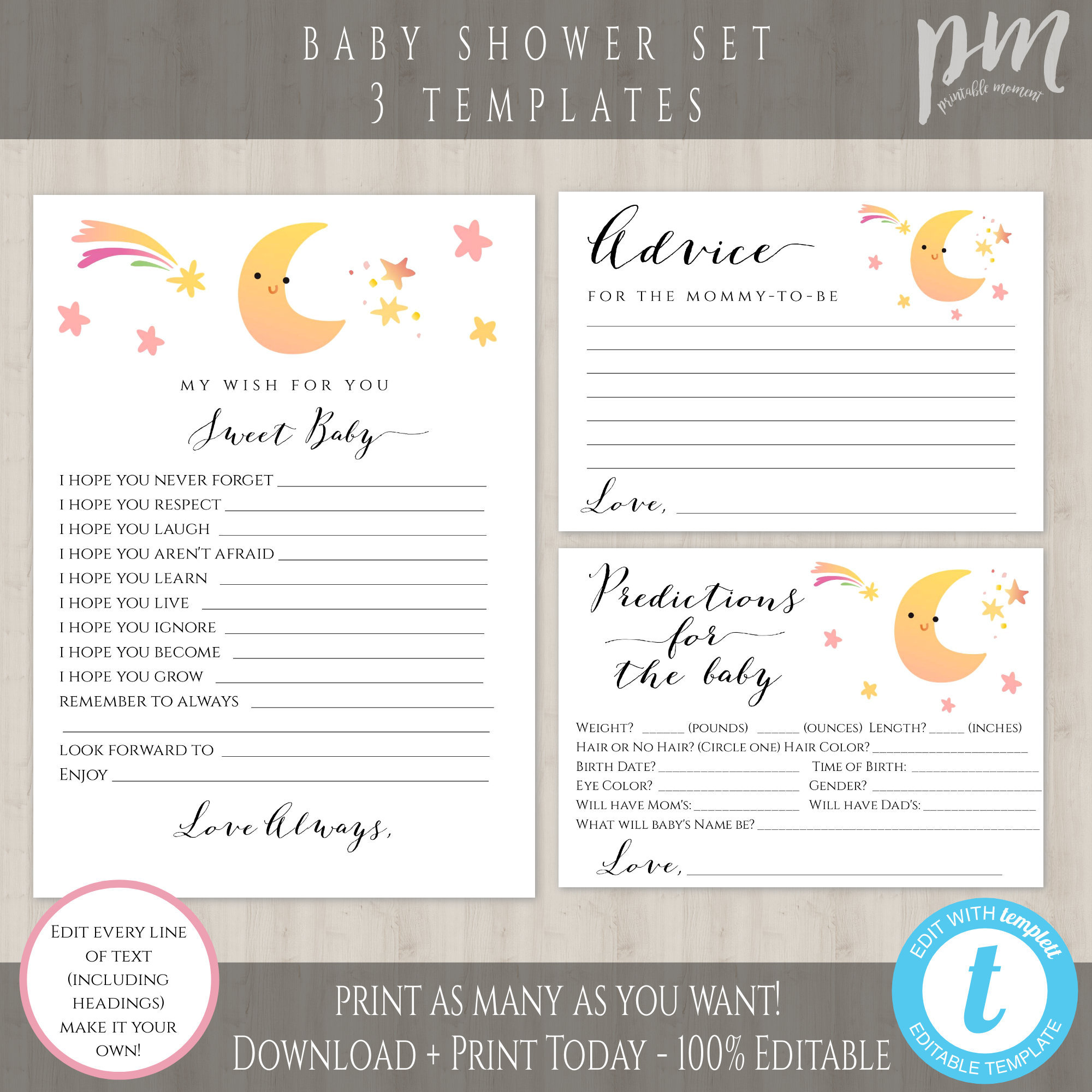 Twinkle Twinkle Little Star Baby Shower Keepsakes, Wishes For Baby, Advice  For Mommy, Predictions For Baby, Baby Girl Keepsake Cards, TSG - Templett  Shop, image size:2000x2000