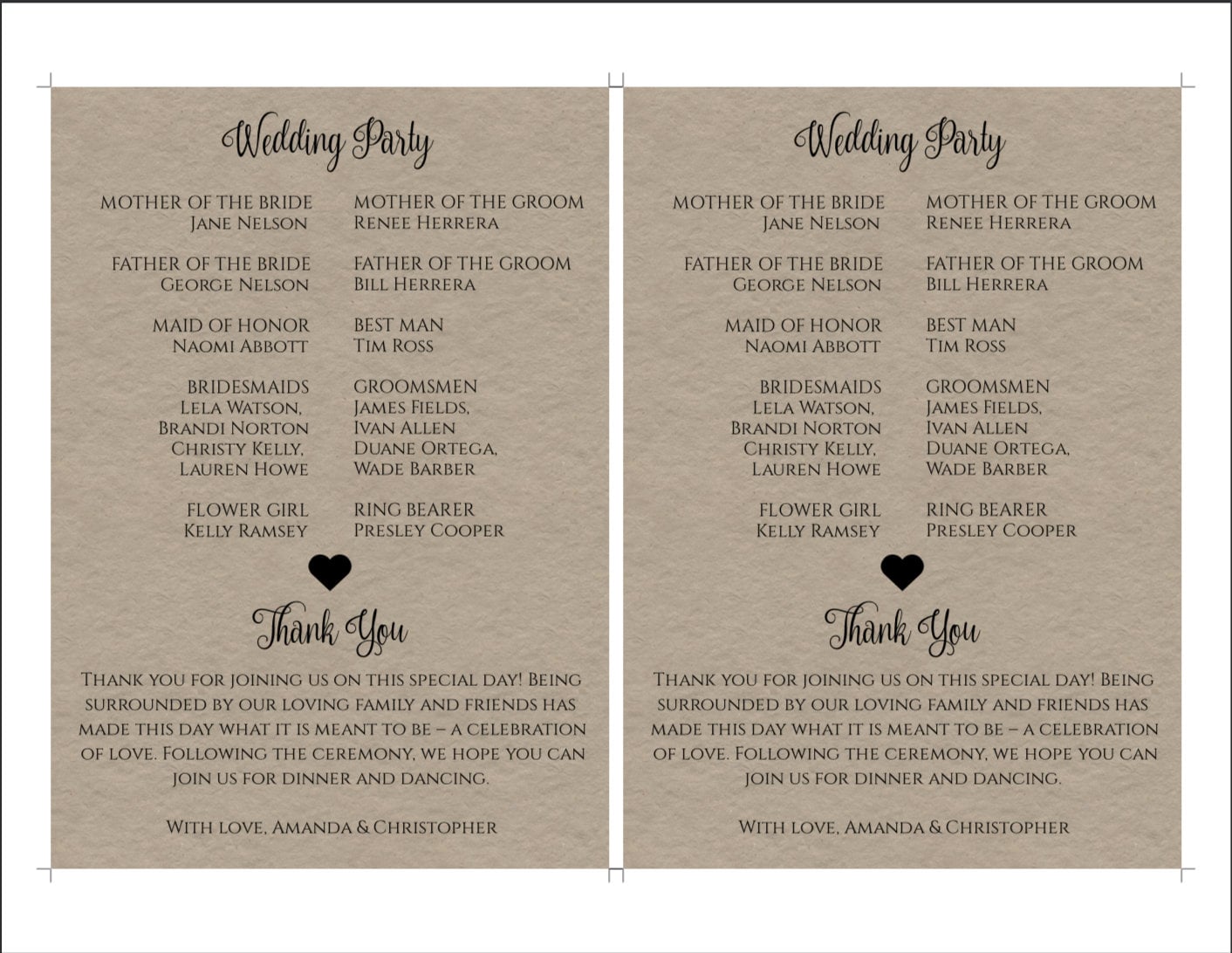 Rustic Wedding Program Template, Calligraphy Printable Program, Instant ...