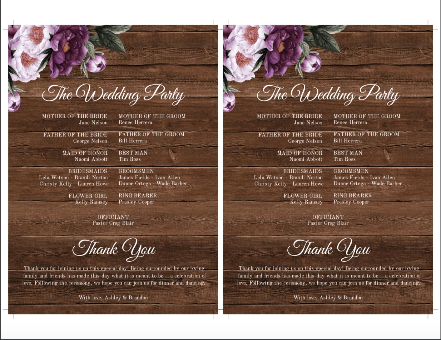 Rustic Wedding Program Template, Printable Purple Floral Program ...