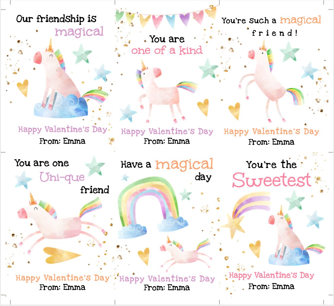 Unicorn Valentines Day Card Template, Unicorn Valentines Cards for Kids ...