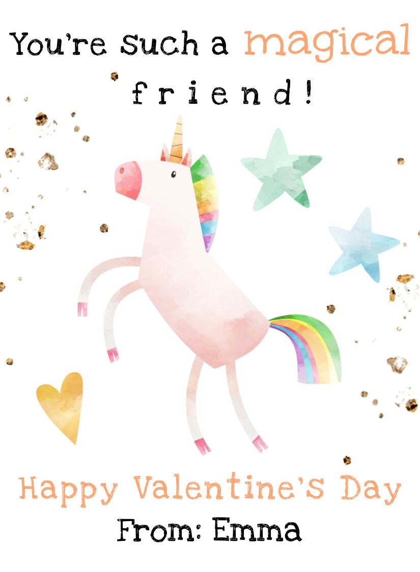 Unicorn Valentines Day Card Template, Unicorn Valentines Cards for Kids ...