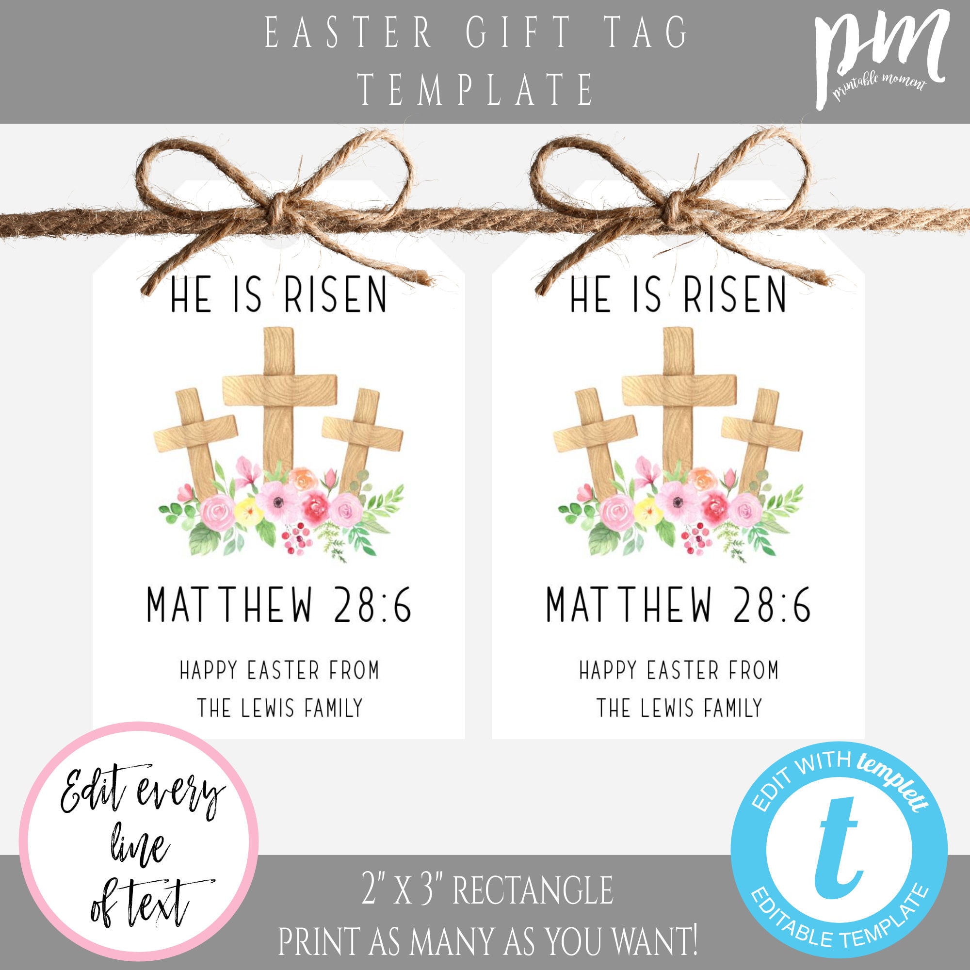 He is Risen Easter Tag Template, Christian Church Tag Personalized ...
