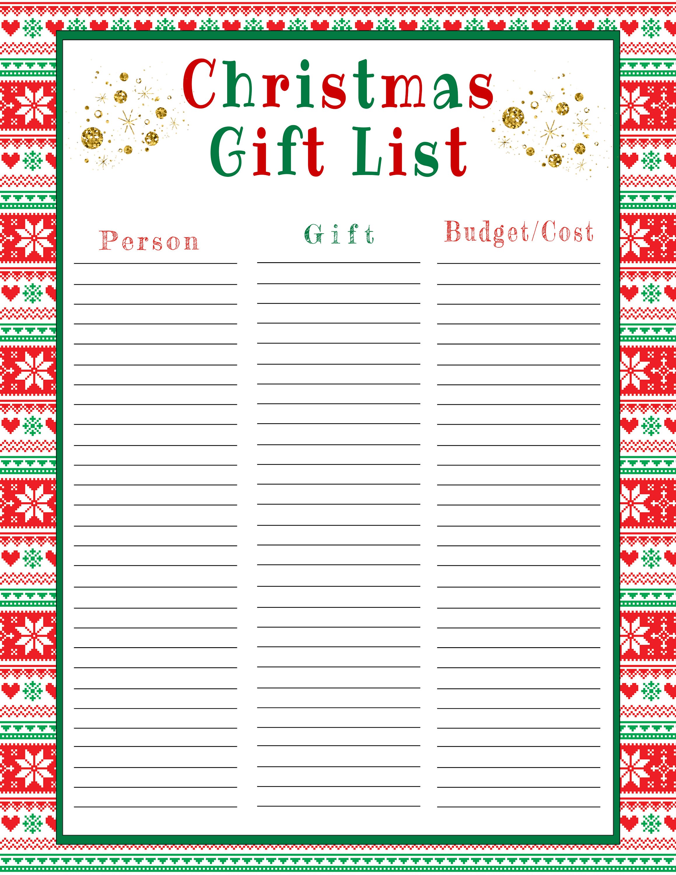 Christmas Gift List Printable Template, Editable Holiday Gift List ...
