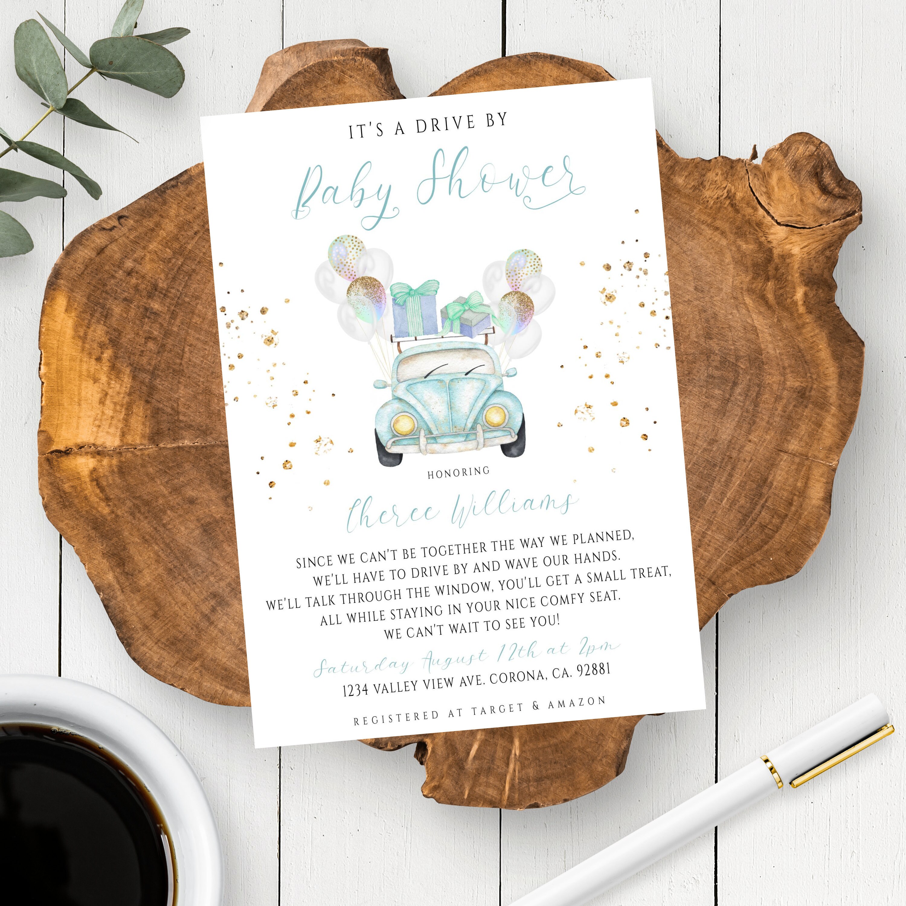 Blue Drive By Baby Shower Parade Invitation Template, Editable Drive ...