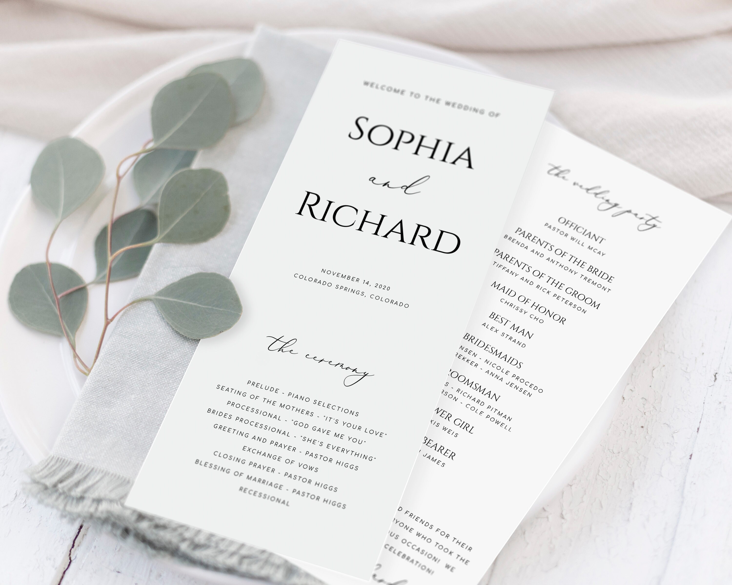 Modern Minimalist Tea Length Wedding Program Template Simple Ceremony ...