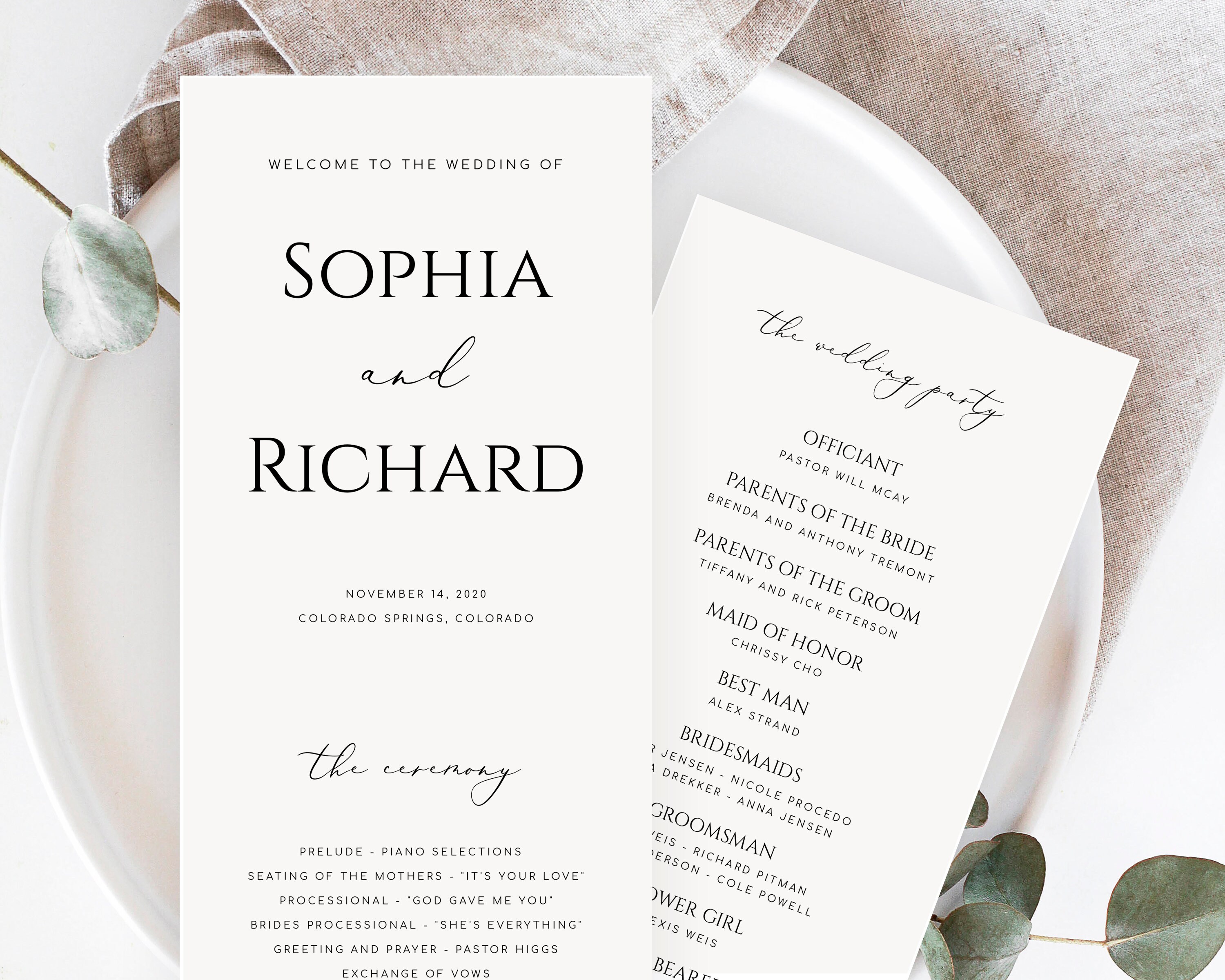 Modern Minimalist Tea Length Wedding Program Template Simple Ceremony ...