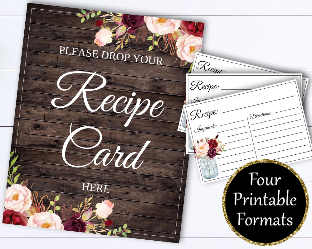 Recipe Card Drop Sign - Bridal Shower Recipe Card Sign - Recipe Card ...