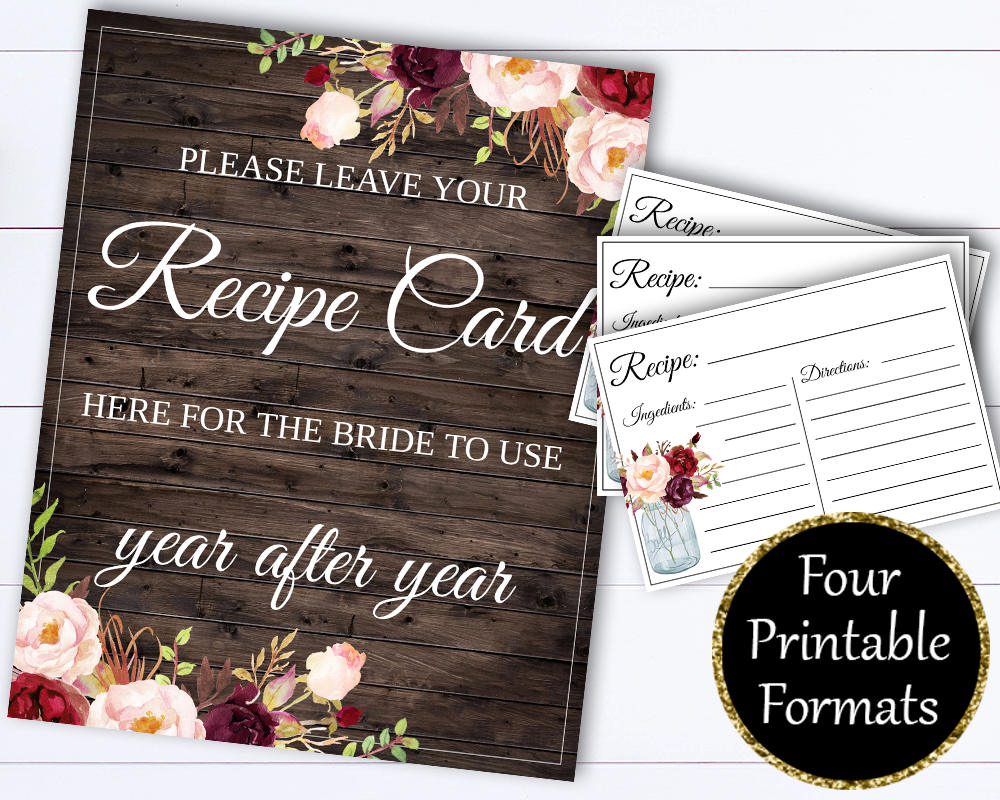 Recipe Card Drop Sign - Bridal Shower Recipe Card Sign - Recipe Card ...