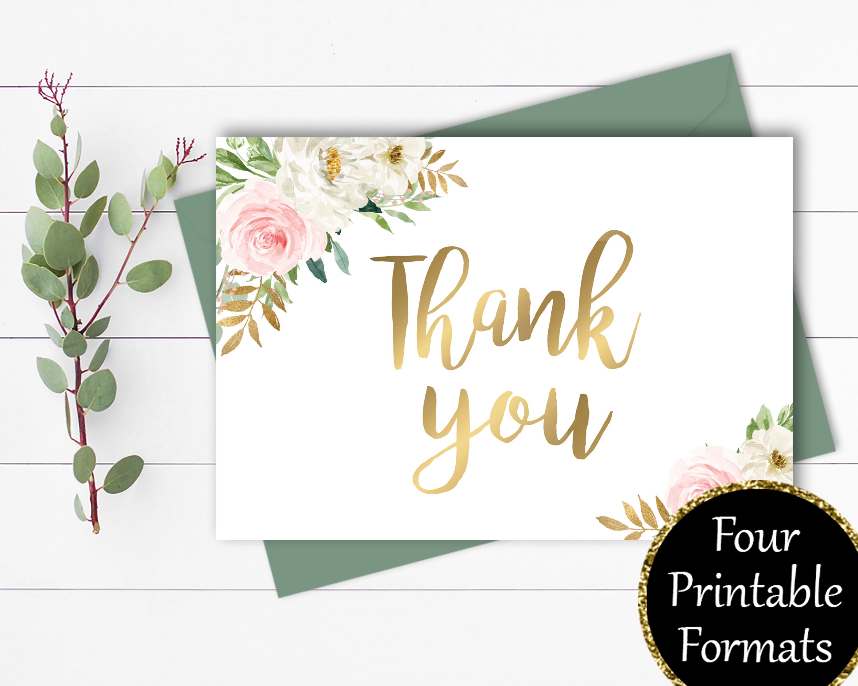 Blush Floral Thank You Card Thank You Template Printable Thank You ...