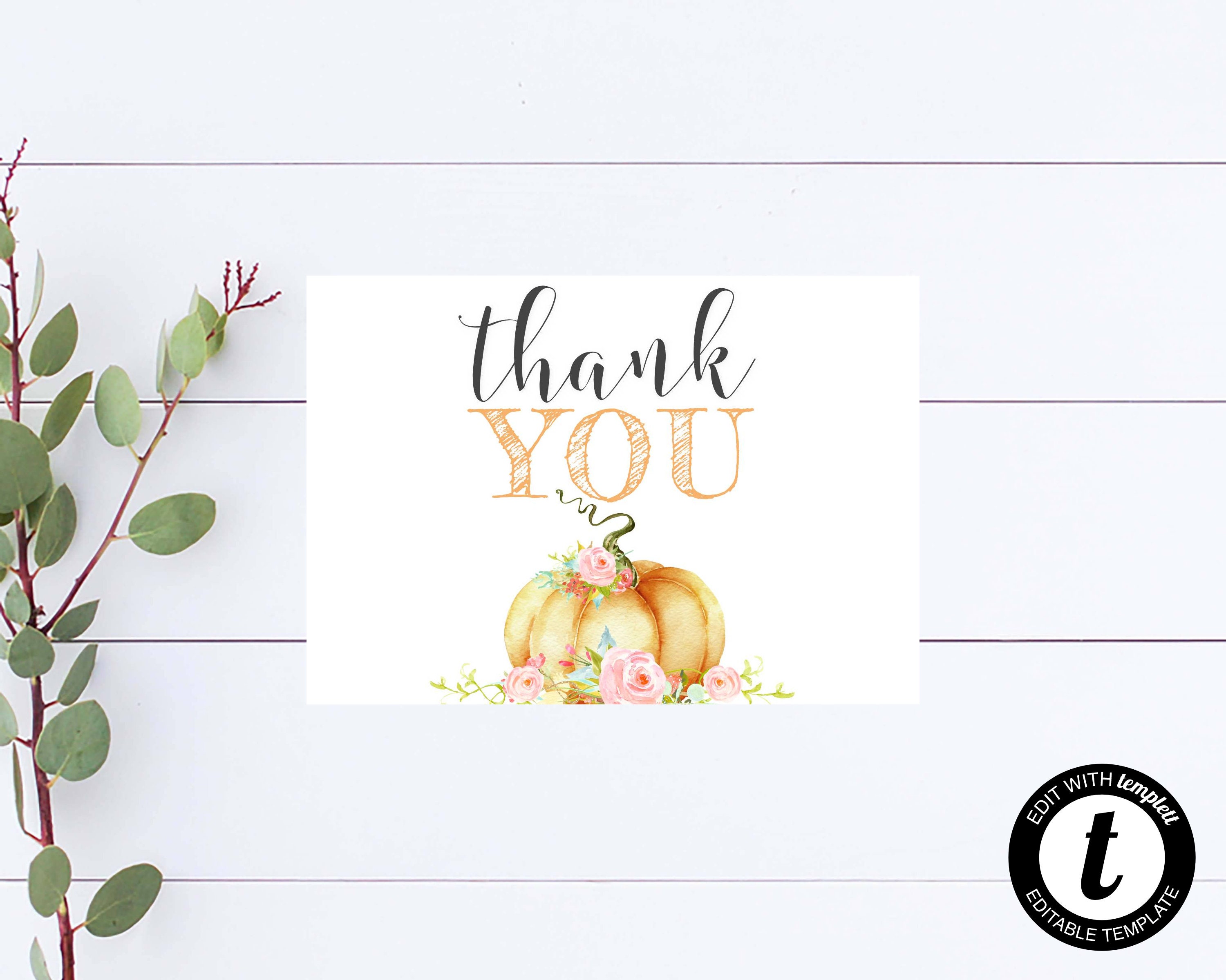 Pumpkin Thank You Card Thank You Template Printable Thank You Baby ...