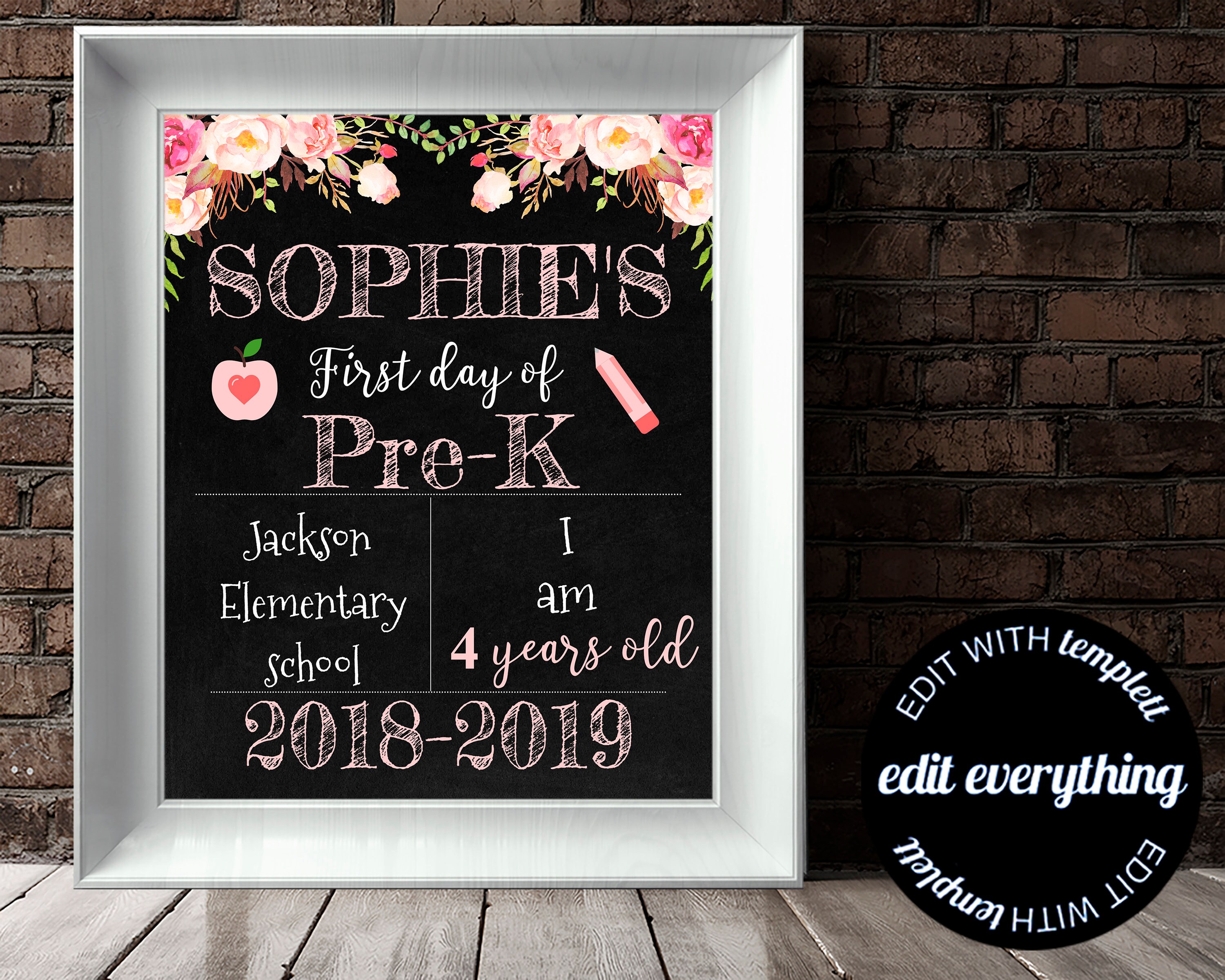 First Day of School Sign Back to School Chalkboard Any Grade Editable ...