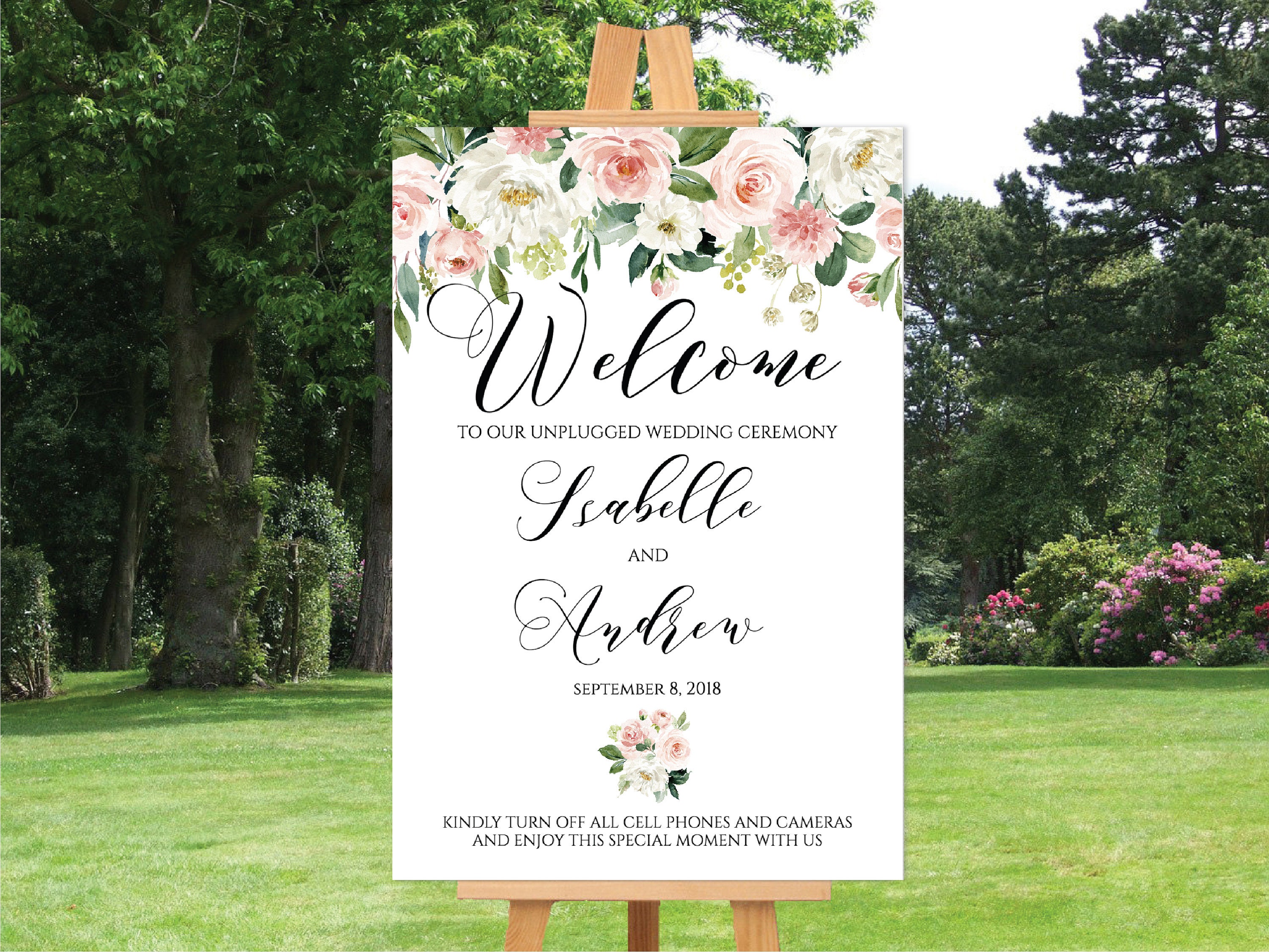 Welcome Loading Design Printable Blush Pink Floral Greenery Wedding Welcome Sign Template, DIY ...