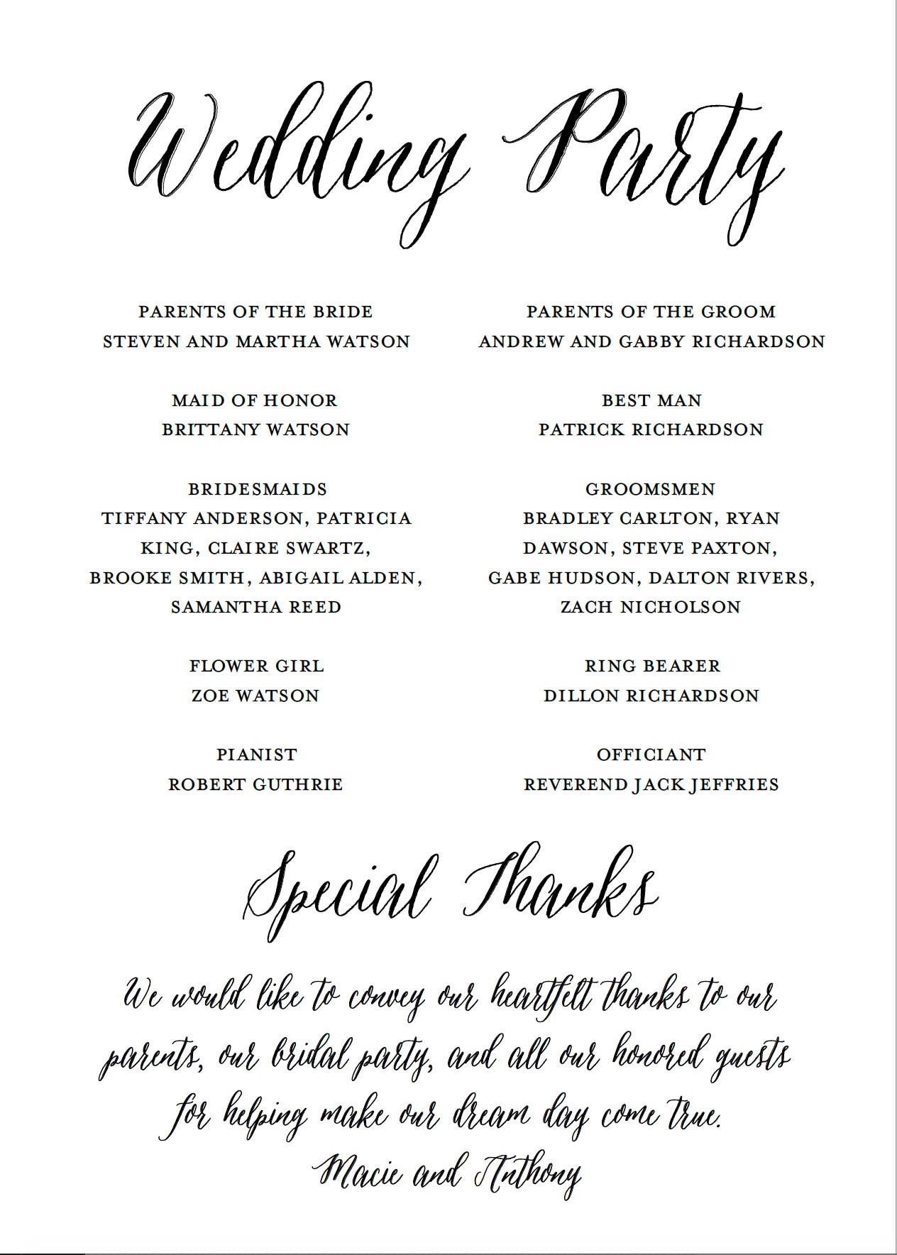Wedding Program Template, Calligraphy Wedding Program Printable ...