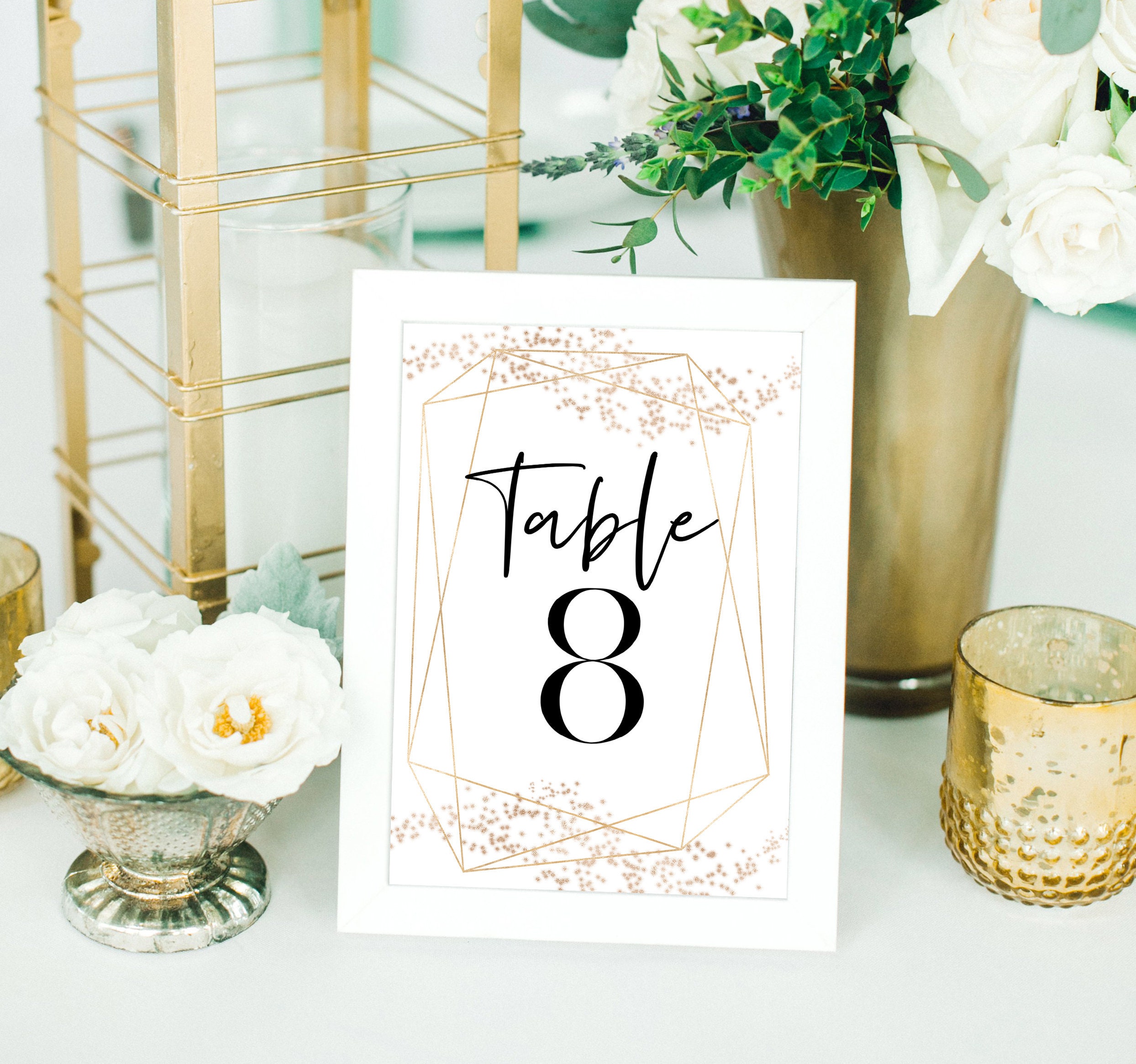 Geometric Numbers Table Geometric Gold Table Numbers Template, Geometric Table Numbers ...