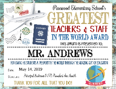 World Travel Theme Teacher Appreciation Award Certificates - Templett Shop