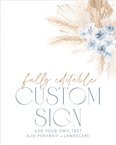Boho Baby Shower Signs, Blue Baby Shower Editable Sign 8x10 Custom Sign ...