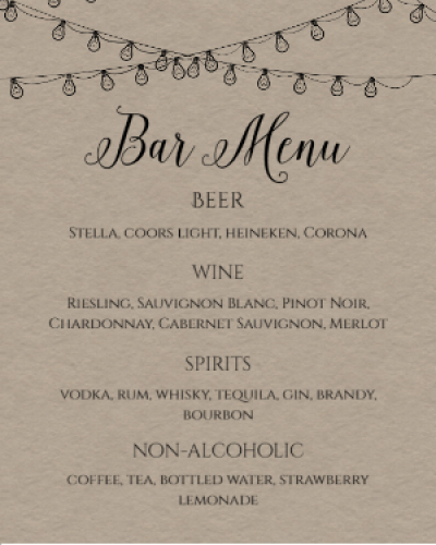 Rustic Bar Menu Sign Template with String Lights, Printable Bar Sign ...