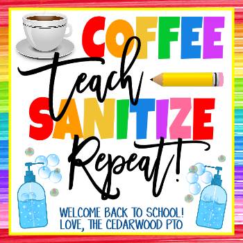 Back To School Teacher Gift Tag - Coffee Teach Sanitize Repeat ...