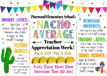Nacho Average Teacher Appreciation Week Itinerary Poster - Templett Shop