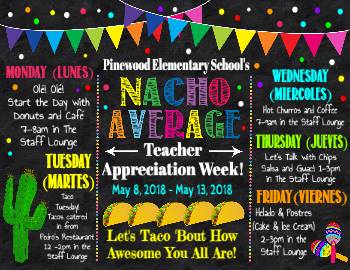 Nacho Average Teacher Appreciation Week Itinerary Poster - Templett Shop